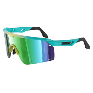 Wholesale custom KC01-01 half frame cycling sunglasses with TR90 frame and green flash PC impact lens.