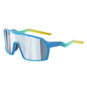 TR90 cycling sunglasses with lightning-style temples and one-piece silver full flash impact-resistant lens.